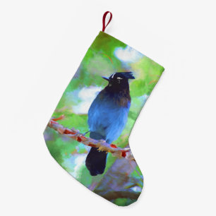 Petite Chaussette De Noël Steller's Jay Painting - Art original pour oiseaux