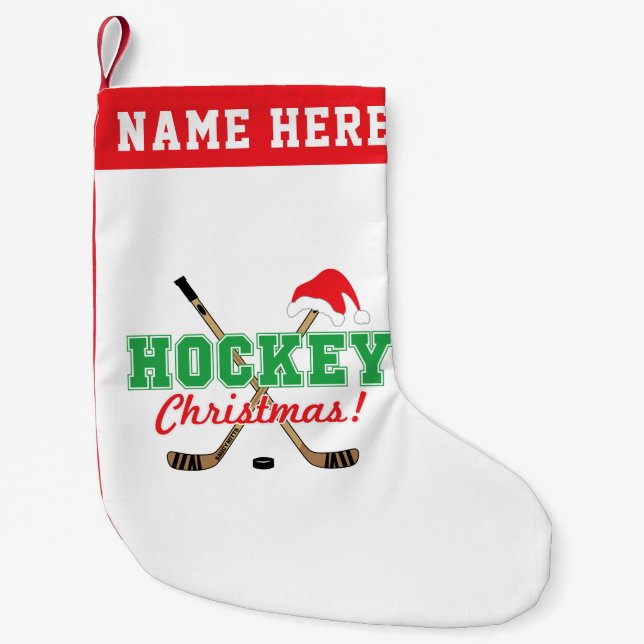 Petite Chaussette De Noël Sticks de Noël de hockey personnalisé Santa Hat (Devant)