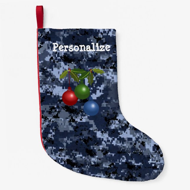 Petite Chaussette De Noël STOCK de Noël de Camo bleu militaire américain ave (Devant)