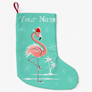 Petite Chaussette De Noël Stockage de nom de Flamant rose de Noël bilatéral