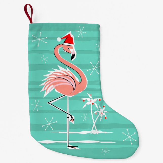 Petite Chaussette De Noël Stockage de rayure de Flamant rose de Noël (Devant)