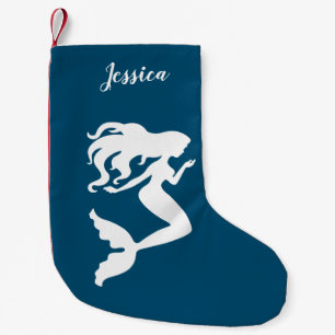 Petite Chaussette De Noël Stockage personnalisé de sirènes bleues et blanc