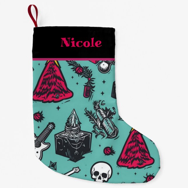 Petite Chaussette De Noël Stocker le crâne de Rockin (Devant)
