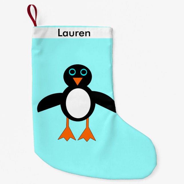 Petite Chaussette De Noël Stocker personnalisé en pingouin mignon (Devant)
