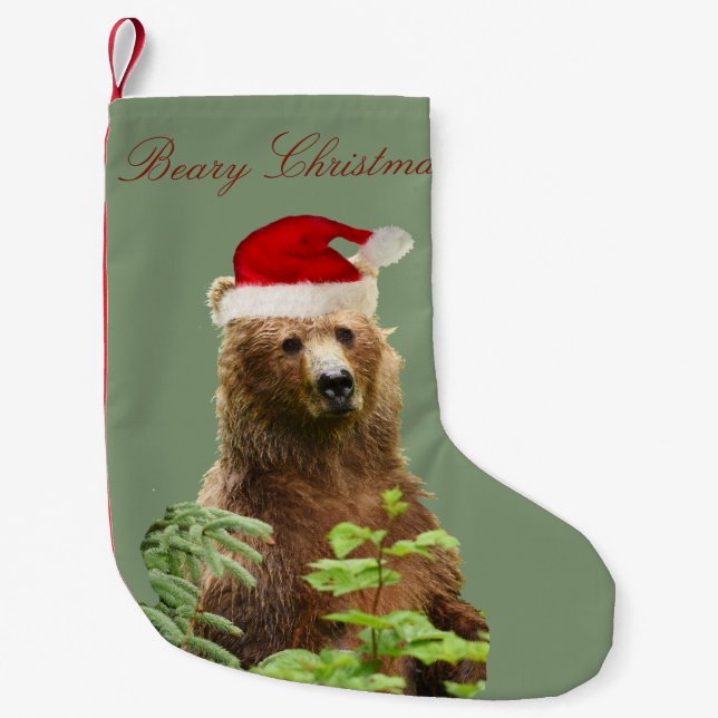 Petite Chaussette De Noël Stocks de Noël avec ours grizzli (Devant)