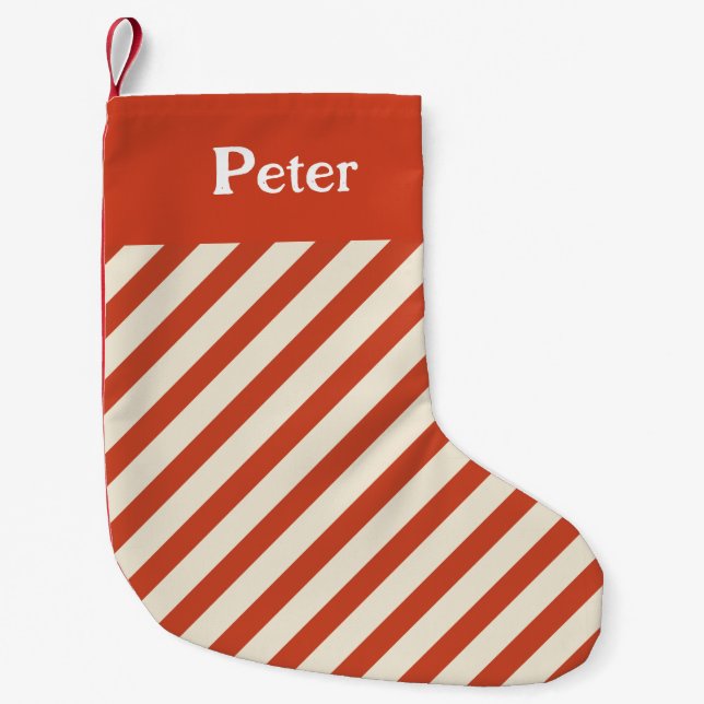 Petite Chaussette De Noël Stripes diagonales minimales de Noël rouge (Devant)
