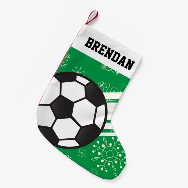 Petite Chaussette De Noël Stripes Sportives Personnalisées Soccer Ball Green (Devant (Accrochage))