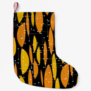 Petite Chaussette De Noël Style atomique, motif géométrique noir orange.