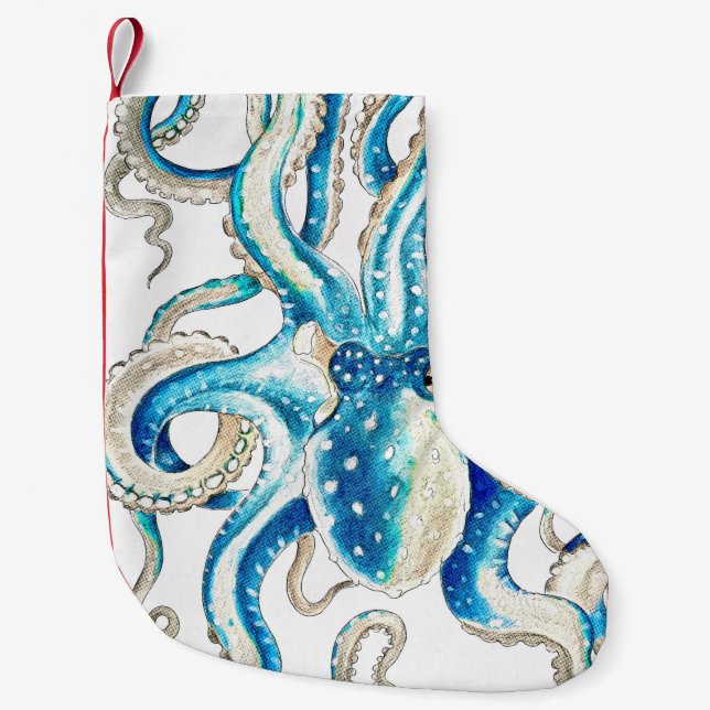 Petite Chaussette De Noël Style comique octopus bleu (Devant)
