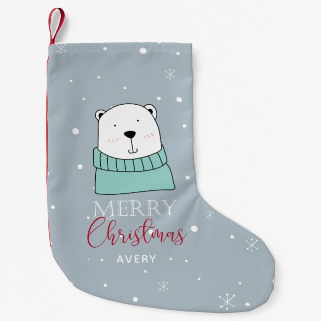Petite Chaussette De Noël Style de dessin de Noël Ours Personnalisé (Devant)