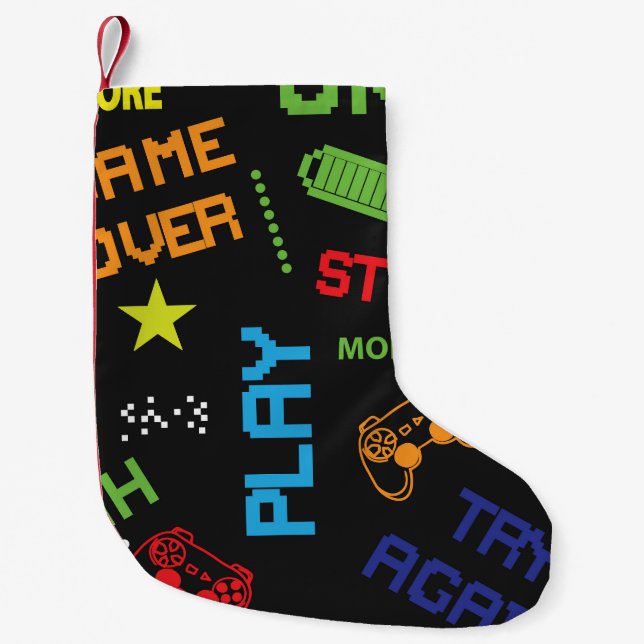 Petite Chaussette De Noël Style Jeu Pixel : Abstrait sans couture. (Devant)