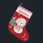 Petite Chaussette De Noël Sucre de canne de Snowman mignon En vichy rouge<br><div class="desc">Ajoutez une touche de joie festive à votre maison avec notre ravissant stock de Noël, avec un joli bonhomme de neige et un arbre de Noël avec des détails festifs. Le bas est muni d'un manteau blanc et d'une bordure en vichy rouge, parfait pour personnaliser avec un nom. Idéal pour...</div>