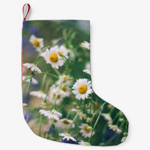 Petite Chaussette De Noël Summer flower pattern in green meadow with blue an