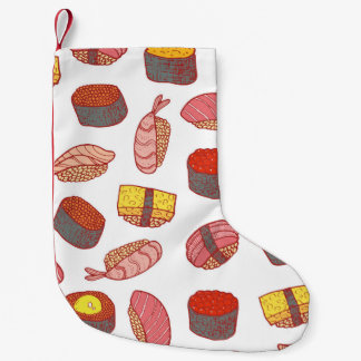 Petite Chaussette De Noël Sushi et roule sans couture motif. Dessin de Doodl