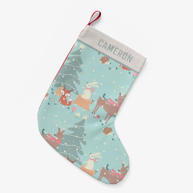 Petite Chaussette De Noël Sweet Woodland Noël Rustique Agritourisme Bleu (Devant (Accrochage))