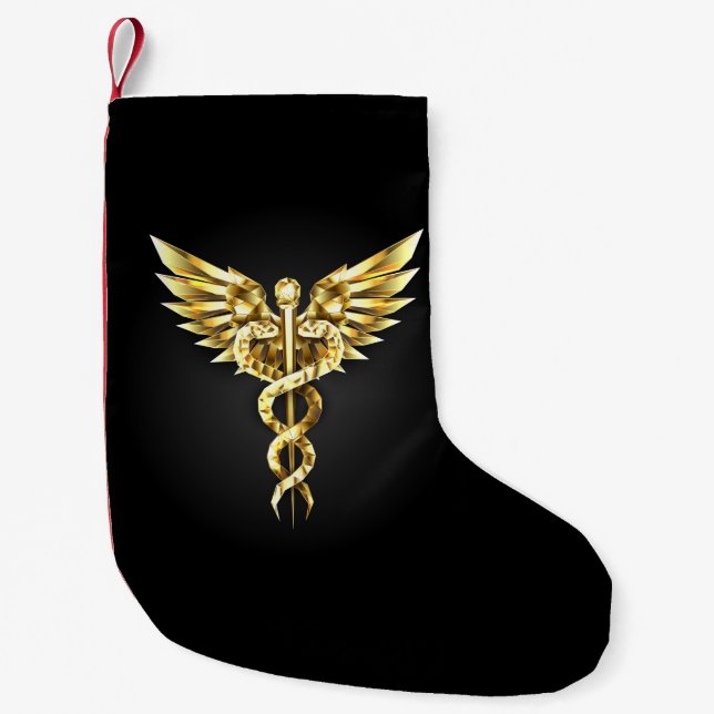 Petite Chaussette De Noël Symbole caducee polygonale en or (Devant)