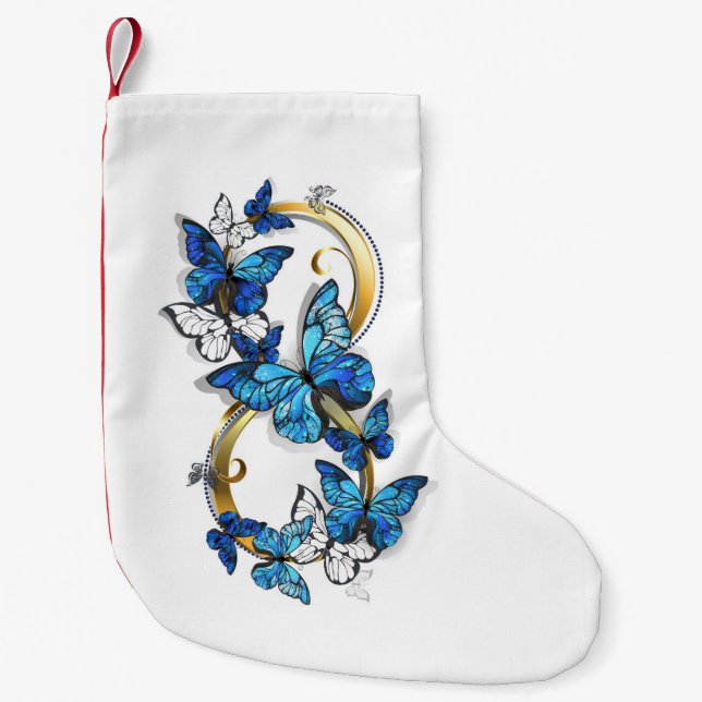 Petite Chaussette De Noël Symbole infini de papillons Morpho bleus (Devant)