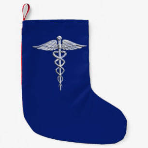 Petite Chaussette De Noël Symbole Médicale de caducée argenté de chrome sur