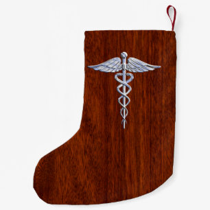 Petite Chaussette De Noël Symbole Médicale Silver Caduceus Décor en acajou