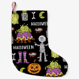Petite Chaussette De Noël Symboles d'Halloween, thème vintage continu