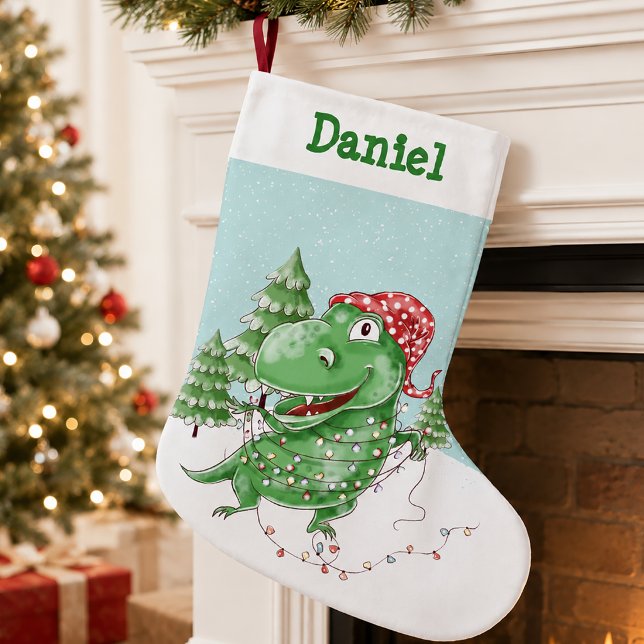Petite Chaussette De Noël T Rex Dinosaure Ridicule avec Nom Noël (Personalized Dinosaur Christmas Stocking)