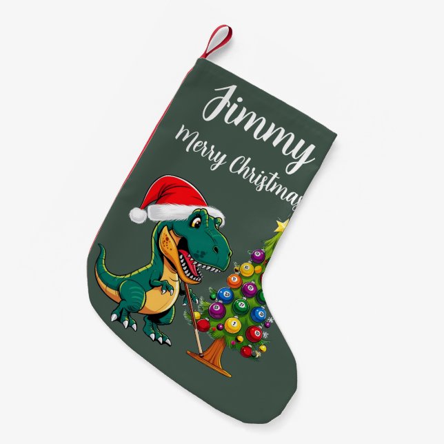 Petite Chaussette De Noël T-rex portant casquette santa vert billard (Devant (Accrochage))