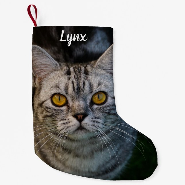 Petite Chaussette De Noël Tabby Gris Chat Métal (Devant)