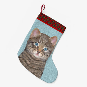 Petite Chaussette De Noël Tabby Gris Peinture Chat - Cute Original Art Chat