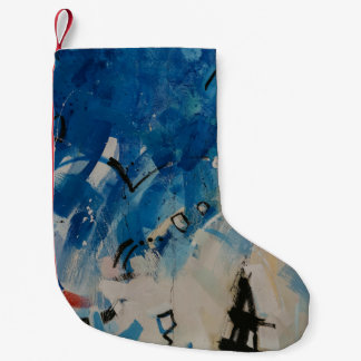 Petite Chaussette De Noël Tableau abstrait bleu et blanc