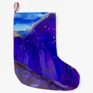 Petite Chaussette De Noël Tableau abstrait bleu et blanc
