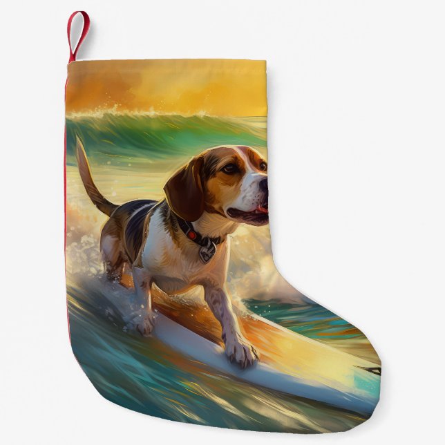 Petite Chaussette De Noël Tableau de surf de plage beagle (Devant)