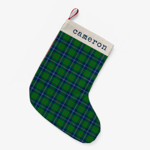 Petite Chaussette De Noël Tartan à carreaux bleu vert classique personnalisé