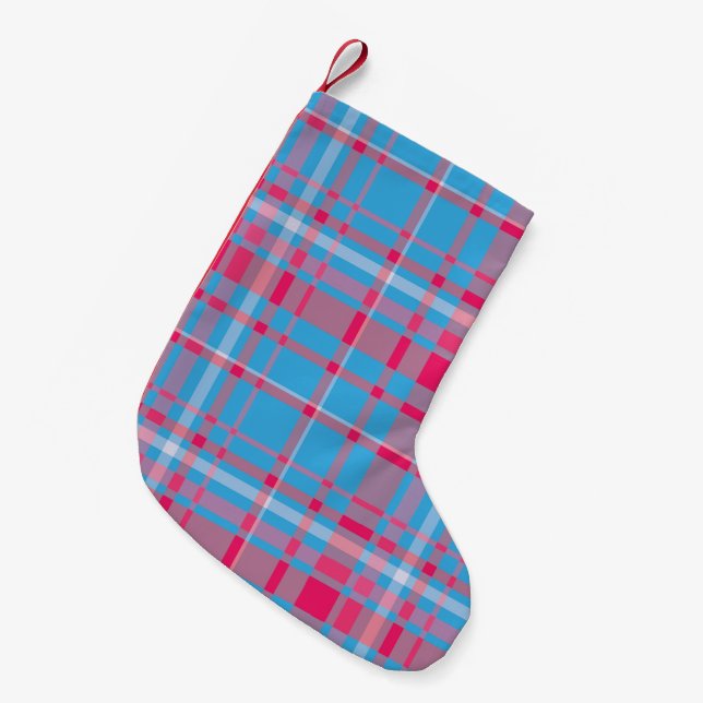 Petite Chaussette De Noël Tartan bleu et rouge (Devant (Accrochage))