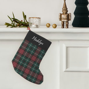 Petite Chaussette De Noël Tartan de vacances rouge et vert personnalisé