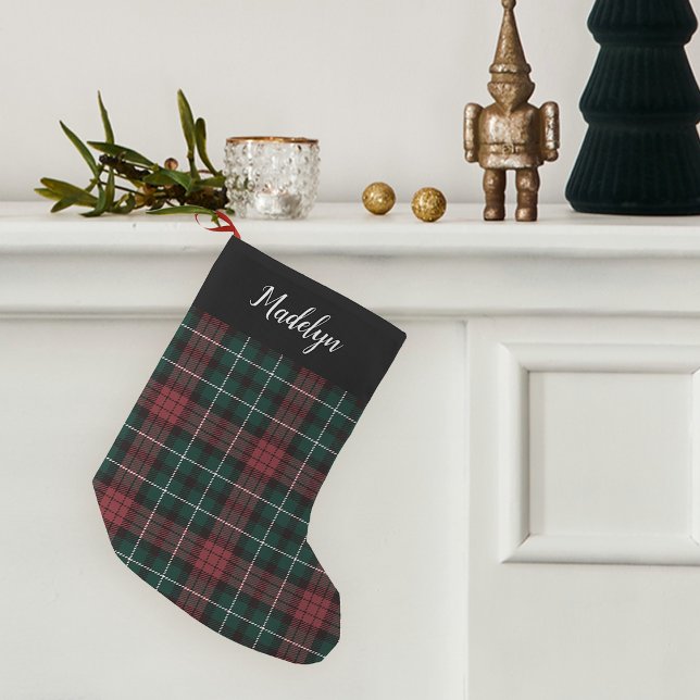 Petite Chaussette De Noël Tartan de vacances rouge et vert personnalisé (Créateur téléchargé)