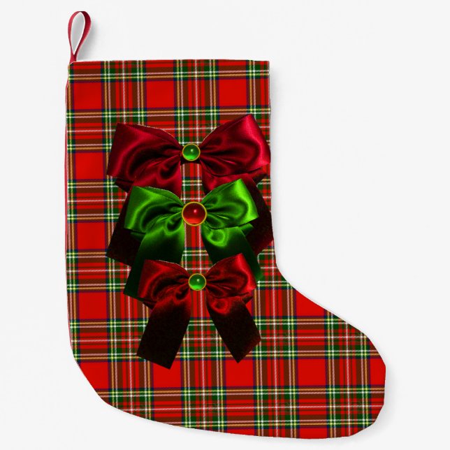 PETITE CHAUSSETTE DE NOËL TARTAN ÉCOSSAIS AVEC BOÎTES DE NOËL VERT ROUGE (Devant)