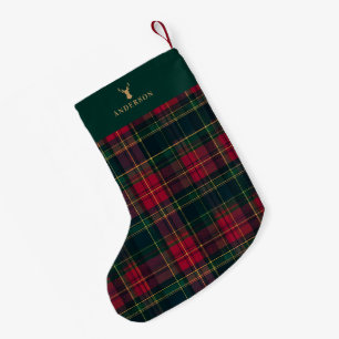 Petite Chaussette De Noël Tartan Élégant Plaid Joyeux Noël Nom de Famille