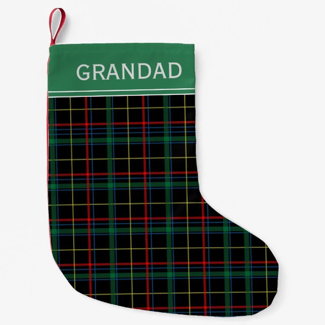 Petite Chaussette De Noël Tartan noir, rouge et vert Personnalisé (Devant)