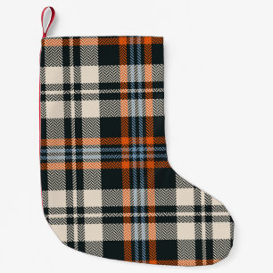 Petite Chaussette De Noël Tartan plaid automne motif en noir, orange, bleu