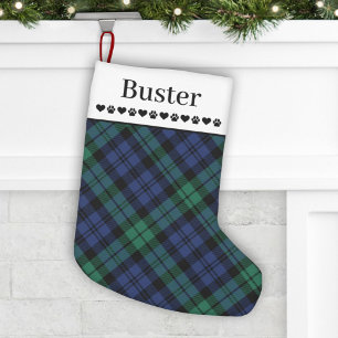 Petite Chaussette De Noël Tartan Plaid Vert et Bleu Clair Nom d'Animal de Co