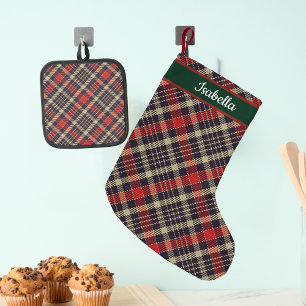 Petite Chaussette De Noël Tartan rouge et vert personnalisé