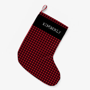 Petite Chaussette De Noël Tartan Rouge Noir Buffalo Plaid Nom Personnalisé