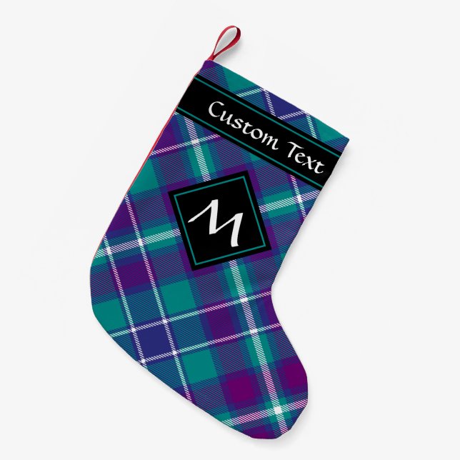 Petite Chaussette De Noël Tartan vert de mer, violet et bleu (Devant (Accrochage))