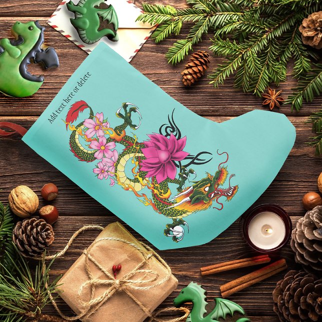 Petite Chaussette De Noël Tatouage de dragon chinois vert gras sur lotus sar (Créateur téléchargé)