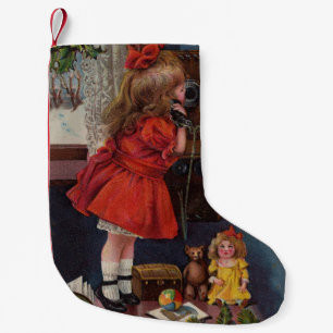 Petite Chaussette De Noël Téléphone Antique de Petite Fille de Noël