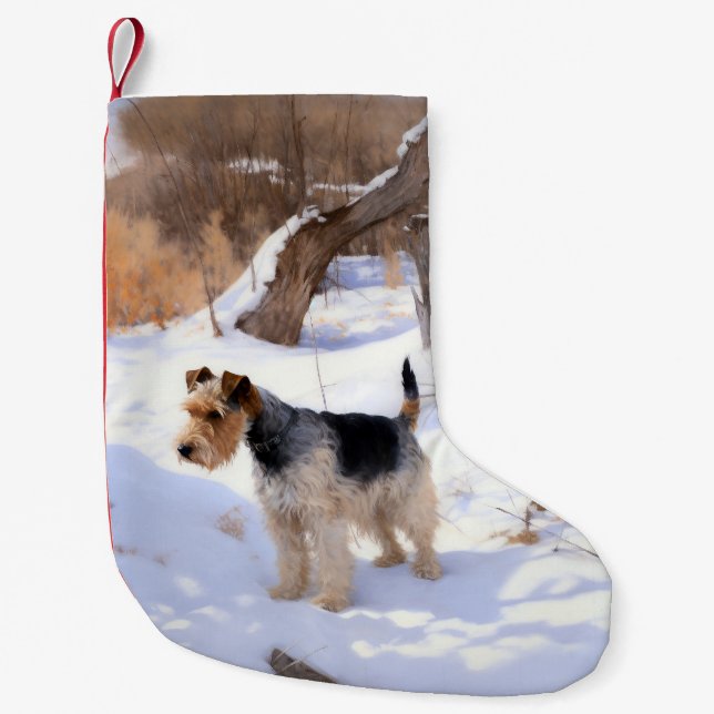 Petite Chaussette De Noël Terrier Fox Wire Qu'il neige Noël  (Devant)