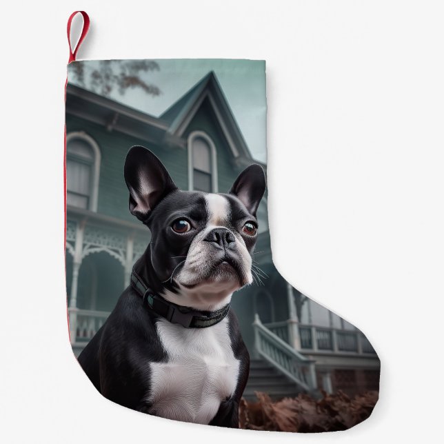 Petite Chaussette De Noël Terror Halloween Terrier de Boston (Devant)
