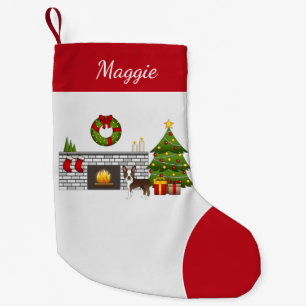 Petite Chaussette De Noël Tervueren Boston Terrier marron dans une salle de