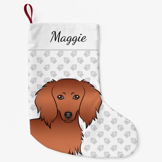 Petite Chaussette De Noël Tête de chien caricaturale rouge long cheveux Dach (Devant)