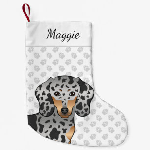 Petite Chaussette De Noël Tête de chien Dachshund noir et feu dalmatien à po